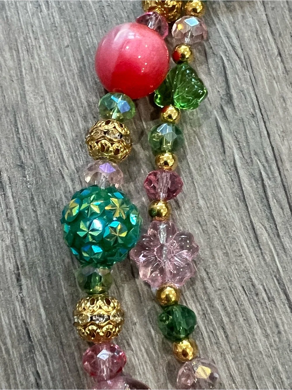 Handcrafted Butterfly Charm Beaded Bracelet - Green & Pink